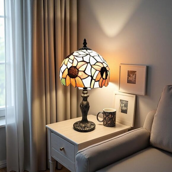 Tiffany Style Table Lamp, 8'' Yellow Sunflower Handmade Stained Glass Lampshade - Picture 1 of 6